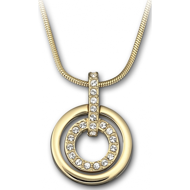 Swarovski Ladies Circle Gold Pendant Necklace with Clear Crystals