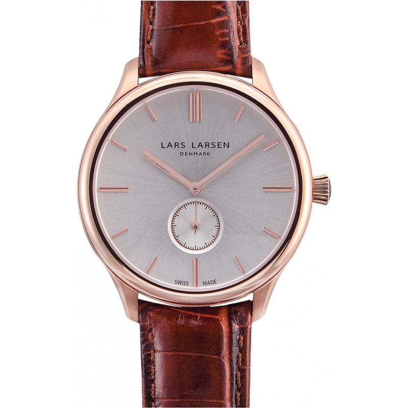 Lars Larsen Mens Simon Rose Gold Croco Brown Watch