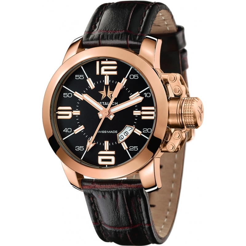 Metal CH Mens Initial Gold Brown Watch