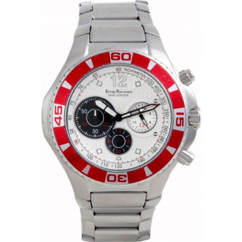 Krug Baumen Challenger Silver Dial Red Bezel Chronograph