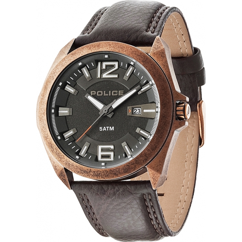 Police Mens Ranger II Brown Leather Strap Watch