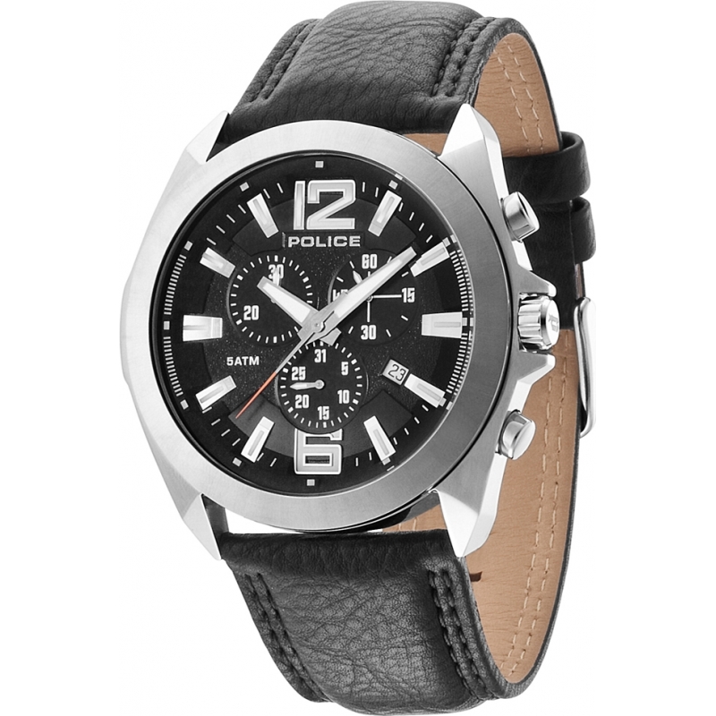 Police Mens Ranger II Black Leather Strap Watch