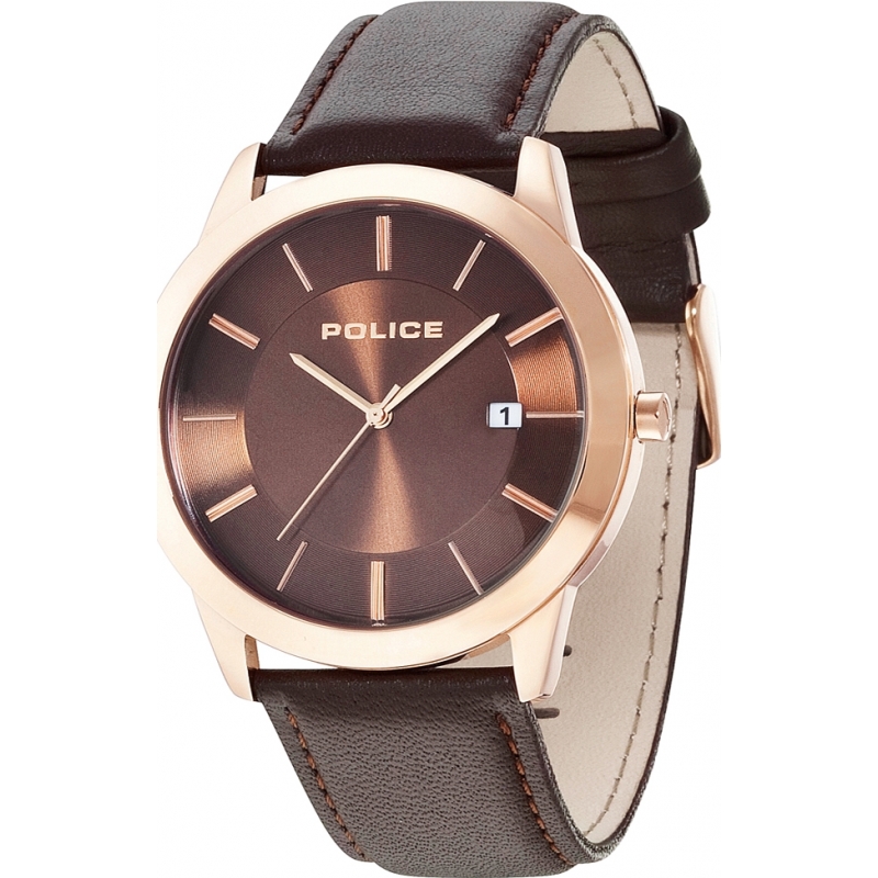 Police Mens Sonaran Brown Leather Strap Watch