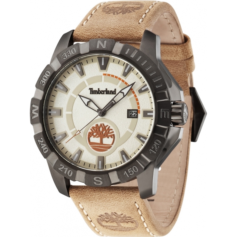 Timberland Mens Harling Beige Leather Strap Watch