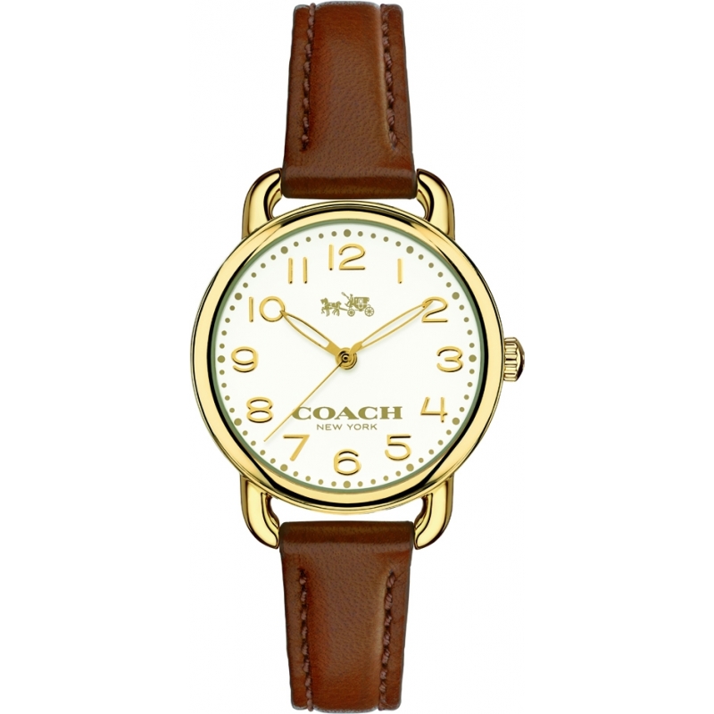 Coach Ladies Delancey Brown Leather Strap Watch