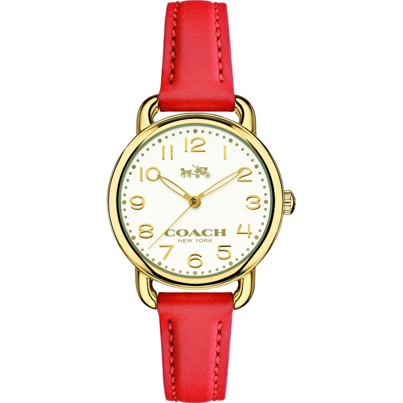 Coach Ladies Delancey Red Leather Strap Watch