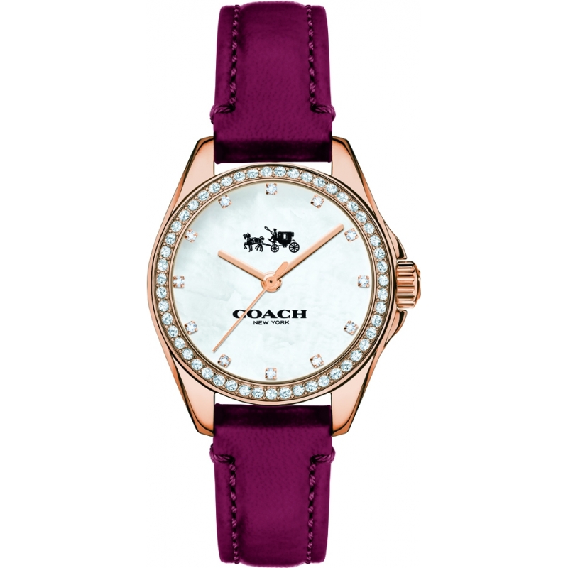 Coach Ladies Tristen Purple Leather Strap Watch