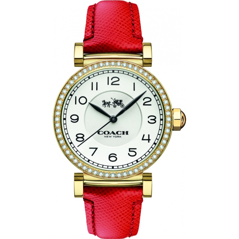 Coach Ladies Madison Fashion Red Leather Strap Watch