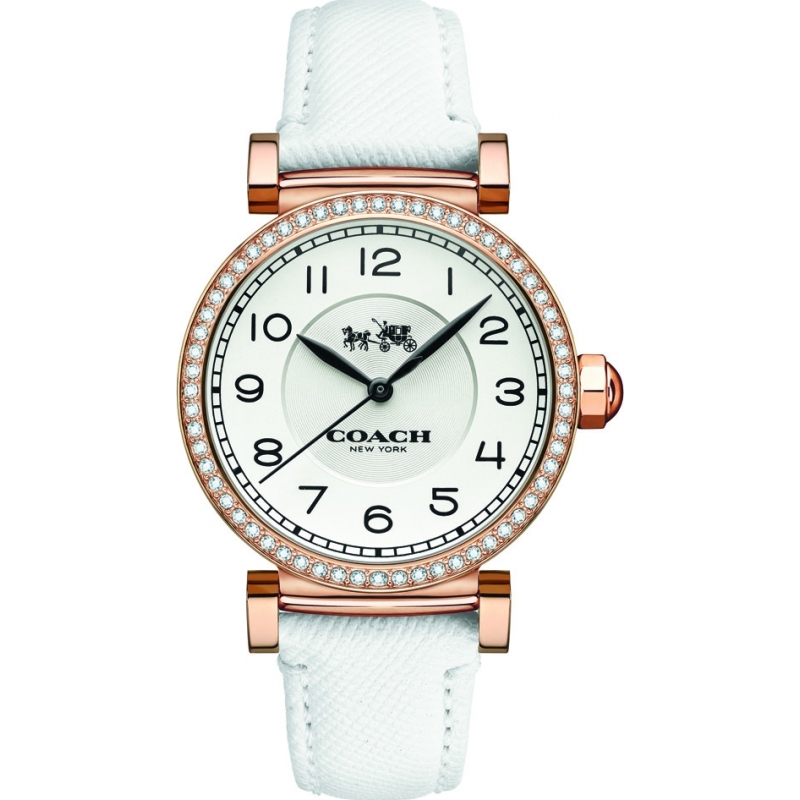 Coach Ladies Madison Fashion White Leather Strap Watch