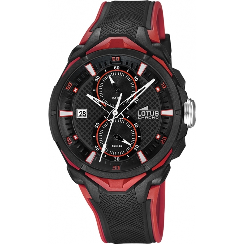 Lotus Mens All Black Rubber Chronograph Watch