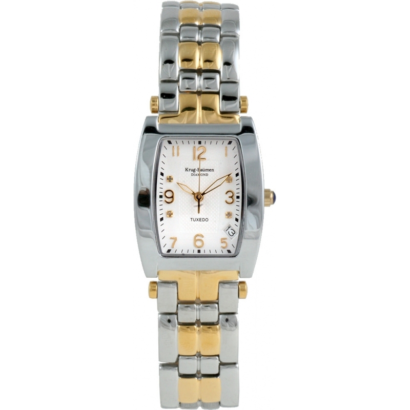 Krug Baumen Tuxedo Two Tone 4 Diamond White Dial Steel-Two Tone Strap