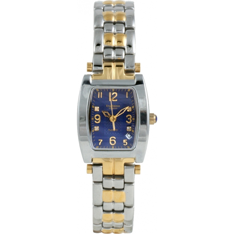 Krug Baumen Tuxedo Two Tone 4 Diamond Blue Dial Steel-Two Tone Strap