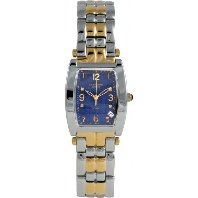 Krug Baumen Tuxedo Two Tone 4 Diamond Blue Dial Steel-Two Tone Strap