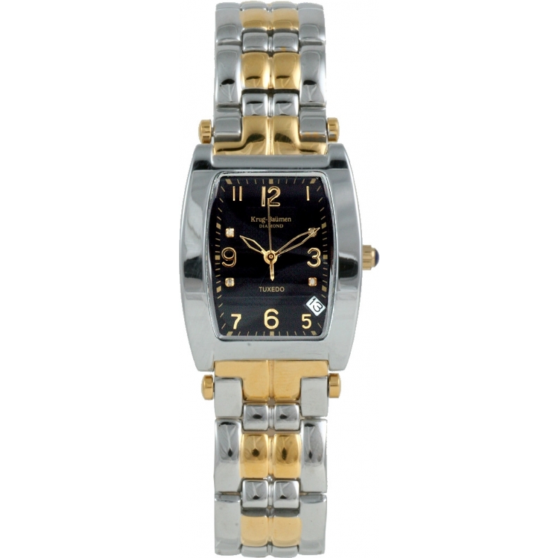 Krug Baumen Tuxedo Two Tone 4 Diamond Black Dial Steel-Two Tone Strap