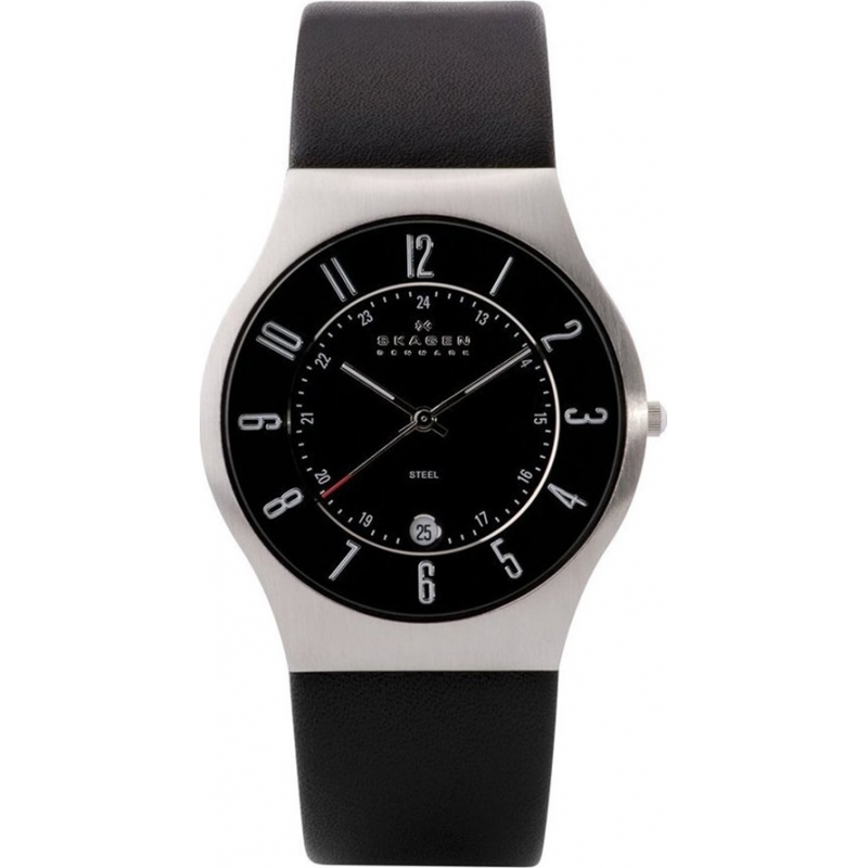 Skagen Mens Klassik Black Leather Strap Watch