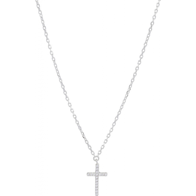 FROST by NOA Ladies Silver Cross Pendant Necklace With Cubic Zirconia