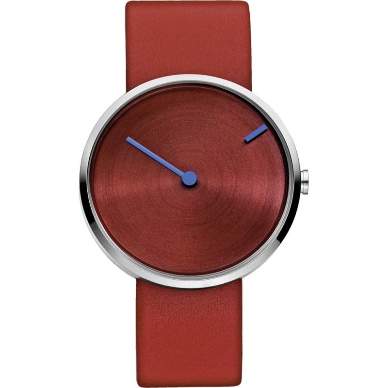 Jacob Jensen Curve Red Leather Strap Watch