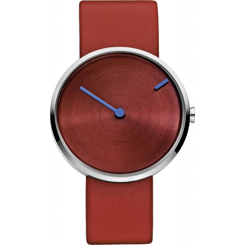 Jacob Jensen Curve Red Leather Strap Watch