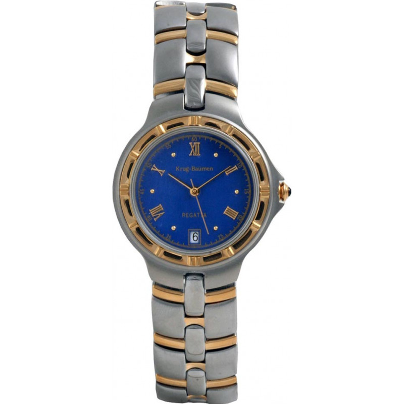 Krug Baumen Mens Regatta Blue Steel Gold Watch