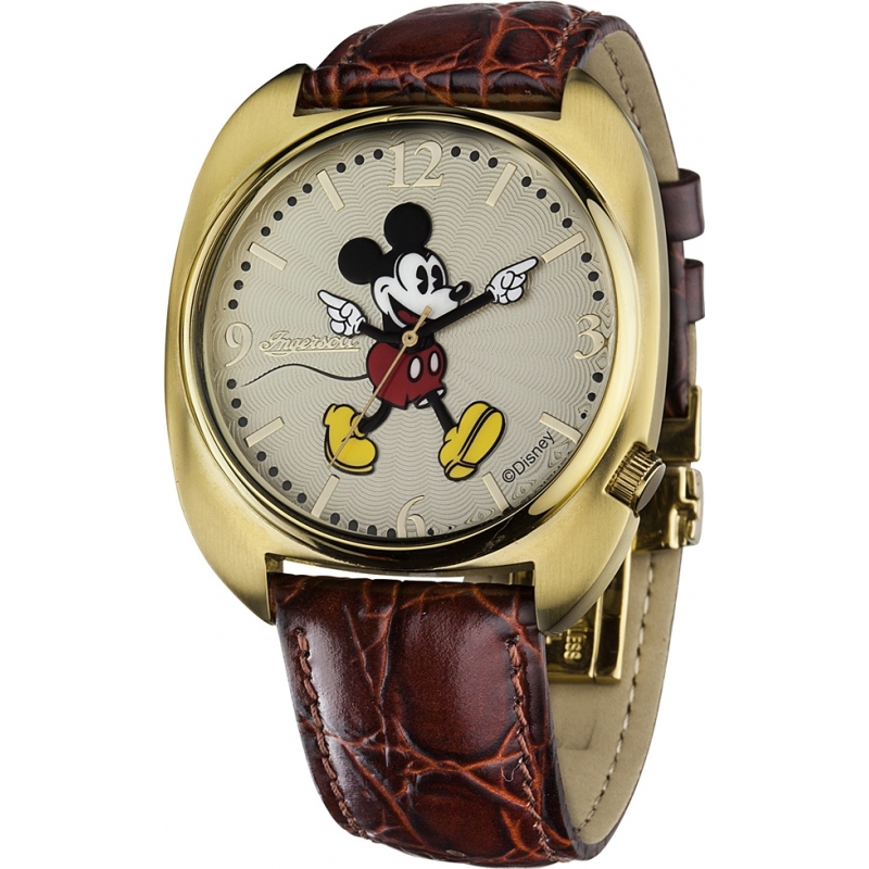 Disney by Ingersoll Mens The Golden Years Mickey Mouse Gold Brown Watch