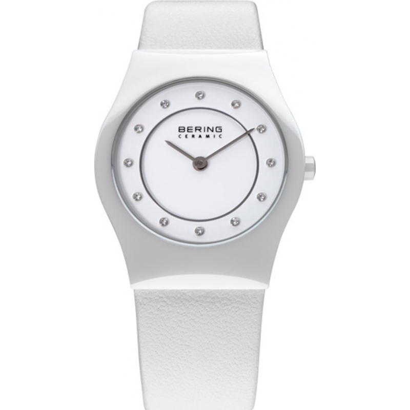 Bering Time Ladies Ceramic White Calfskin Watch