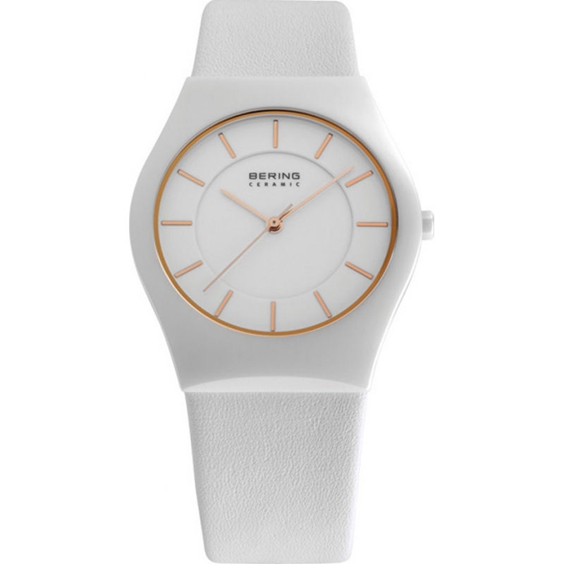 Bering Time Ceramic White Calfskin Watch