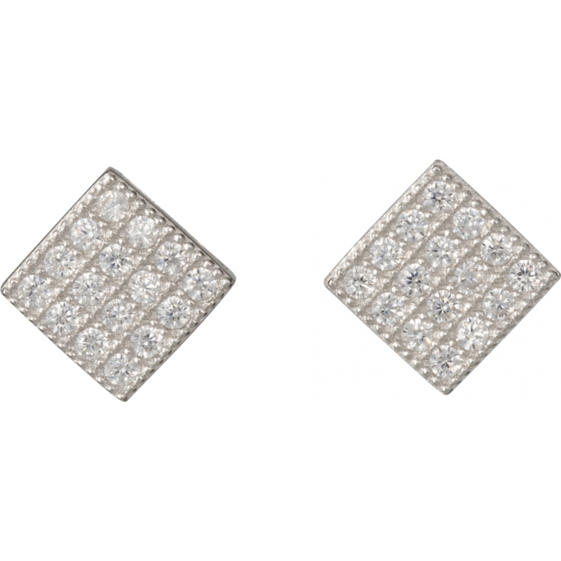 FROST by NOA Ladies Silver Diamond-Shaped Earrings With Cubic Zirconia