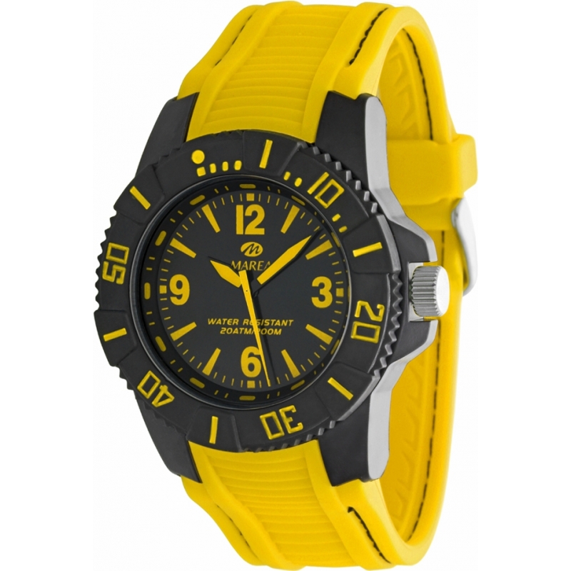 Marea Mens Sports Yellow Silicone Strap Watch