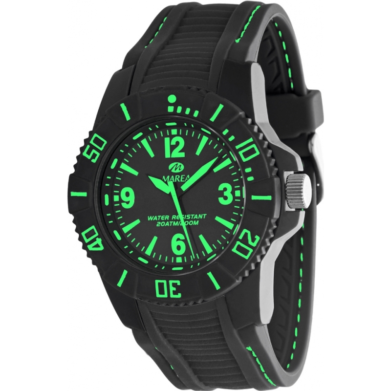 Marea Mens Sports Black Silicone Strap Watch