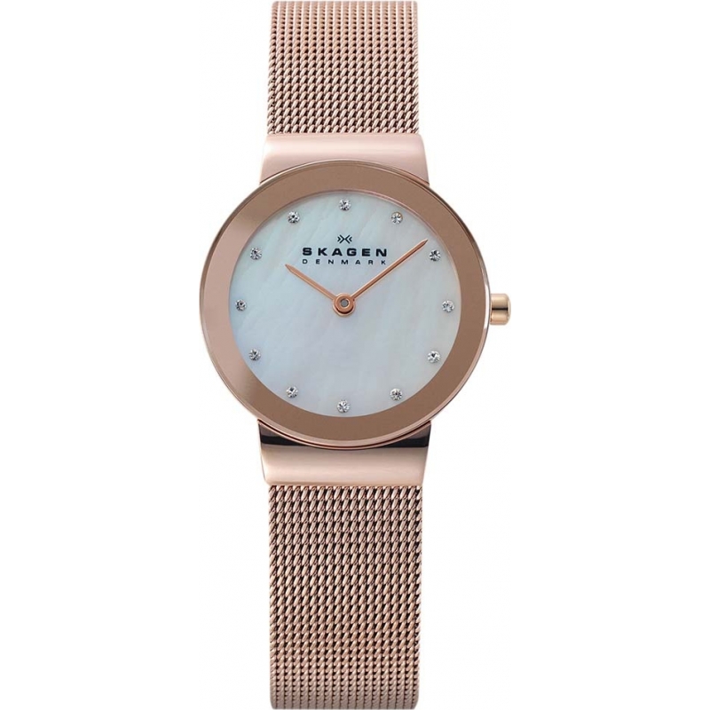 Skagen Ladies Klassik White Rose Gold Mesh Watch