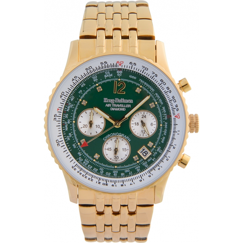 Krug Baumen Air Traveller Green Dial Gold Plated Strap