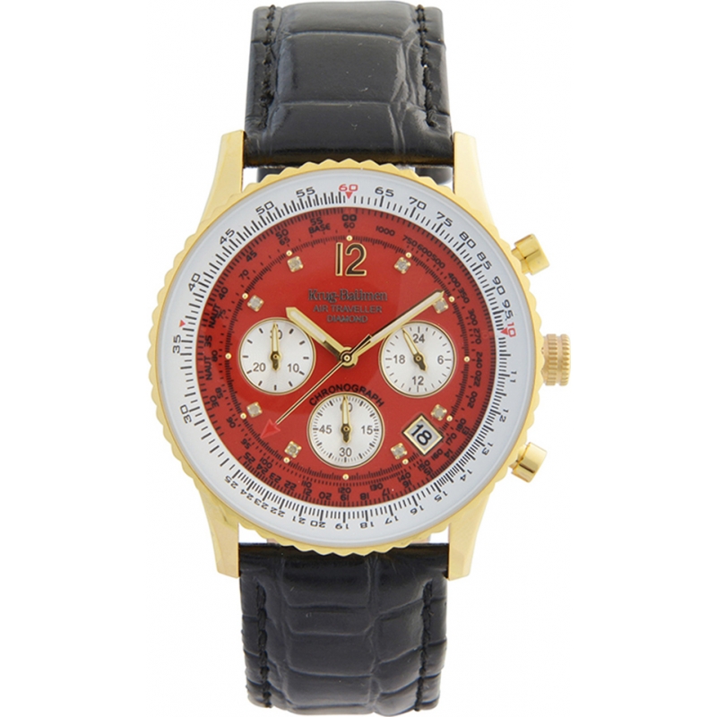 Krug Baumen Air Traveller Red Dial Black Strap