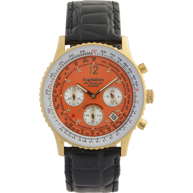 Krug Baumen Air Traveller Orange Dial Black Strap