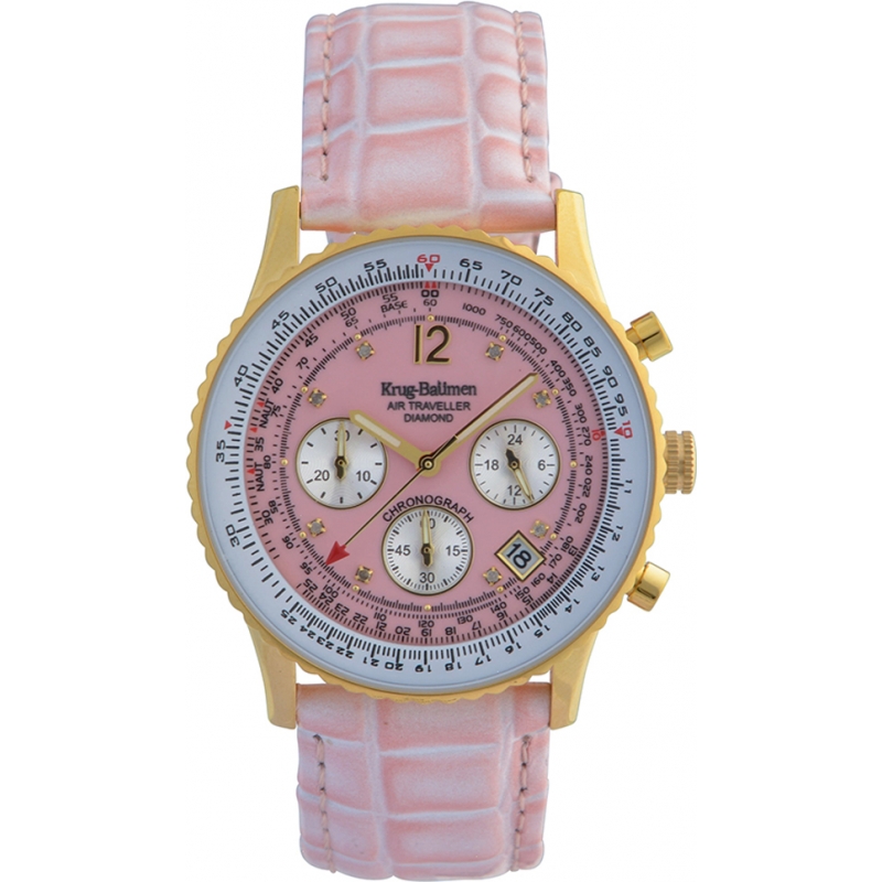 Krug Baumen Air Traveller Pink Dial Pink Strap