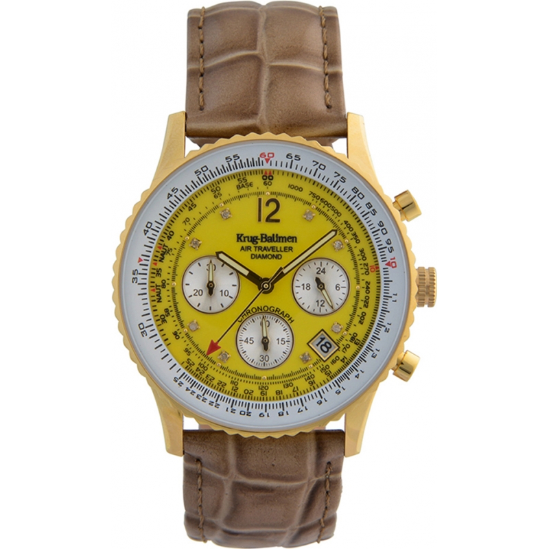 Krug Baumen Air Traveller Yellow Dial Brown Strap