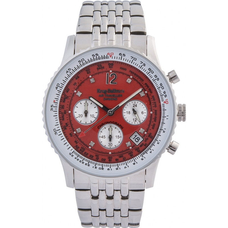 Krug Baumen Air Traveller Red Dial Stainless Steel Strap