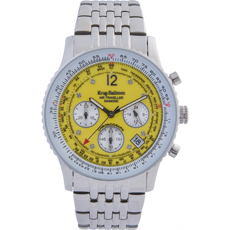 Krug Baumen Air Traveller Yellow Dial Stainless Steel Strap