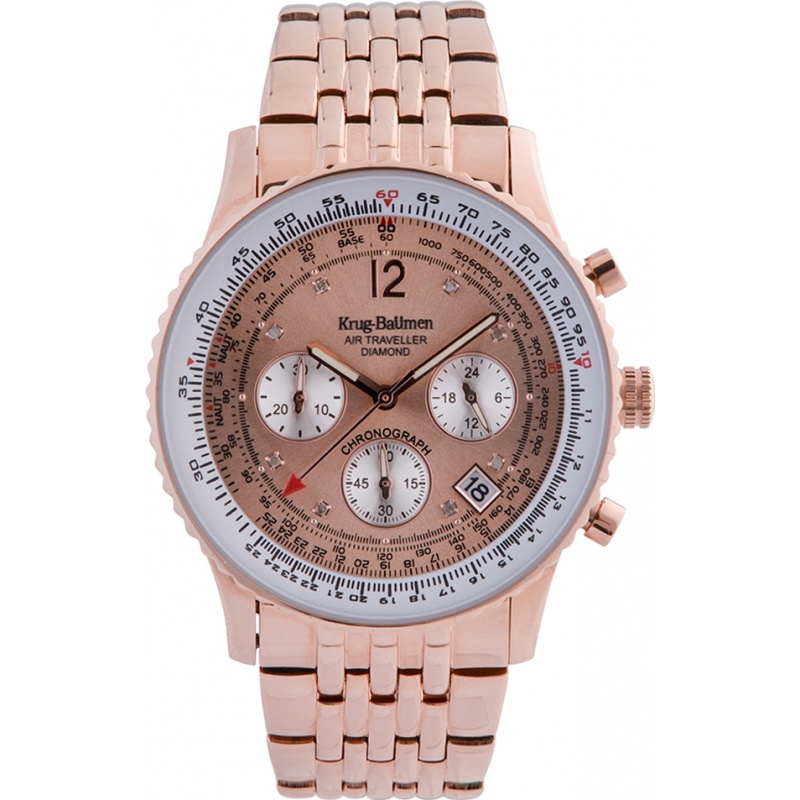 Krug Baumen Air Traveller Diamond Rose Gold Dial Rose Gold Strap