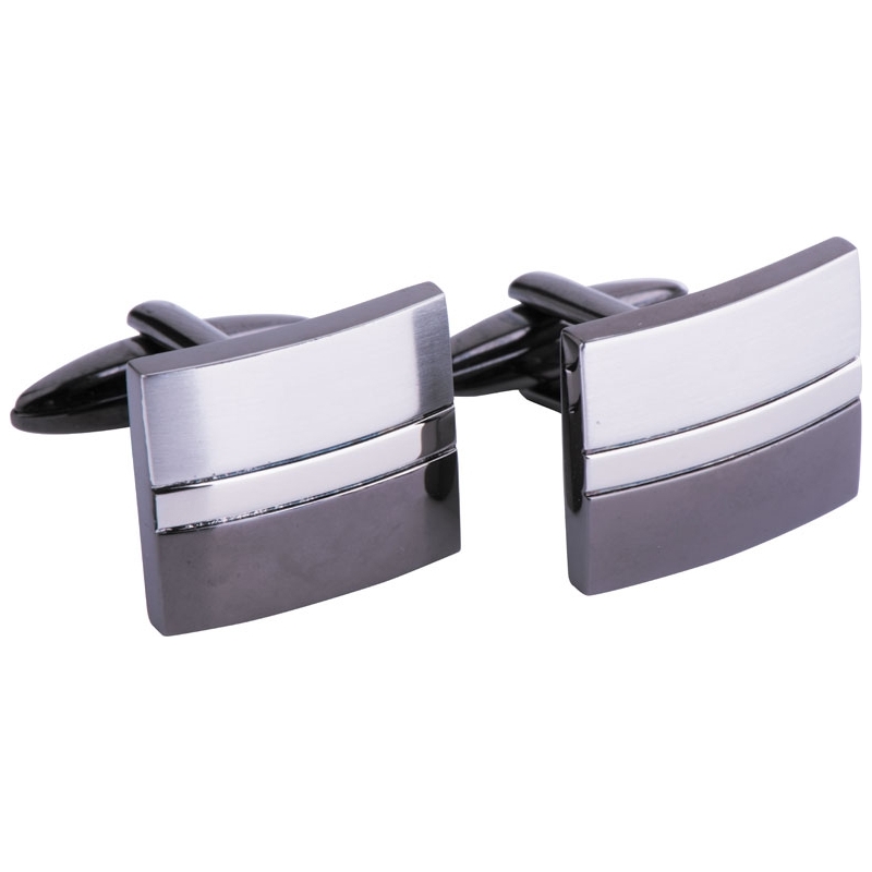 Nordahl Jewellery Mens Stainless Steel Black And Shiny Silver Cufflinks
