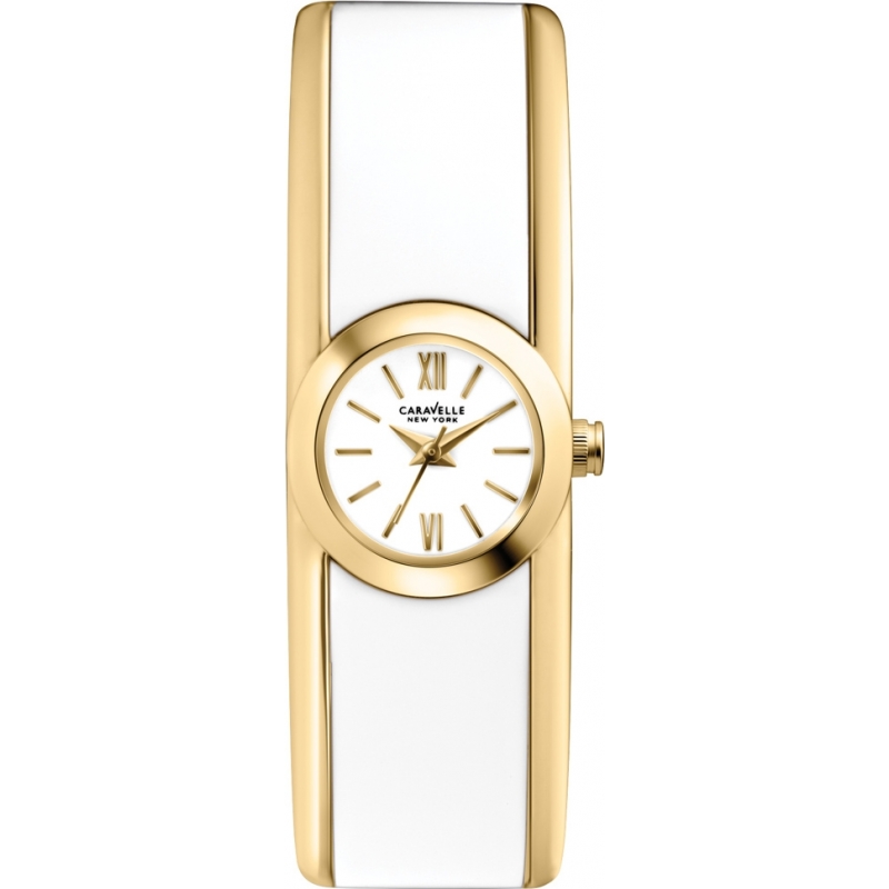 Caravelle New York Ladies Gilt and White Bangle Watch