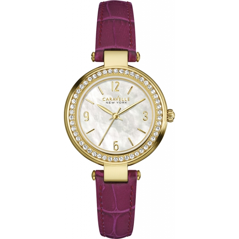 Caravelle New York Ladies Mini T-Bar Purple Leather Strap Watch