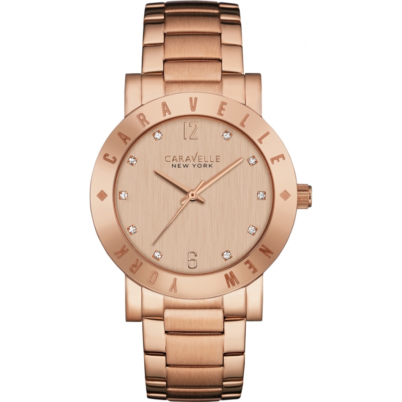 Caravelle New York Ladies Boyfriend Rose Gold Steel Bracelet Watch