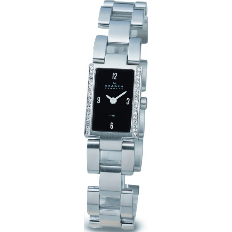 Skagen Ladies Links Black Silver Watch