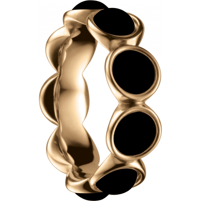 Bering Time Ladies Size P Black Ceramic and Gold Bubble Ring