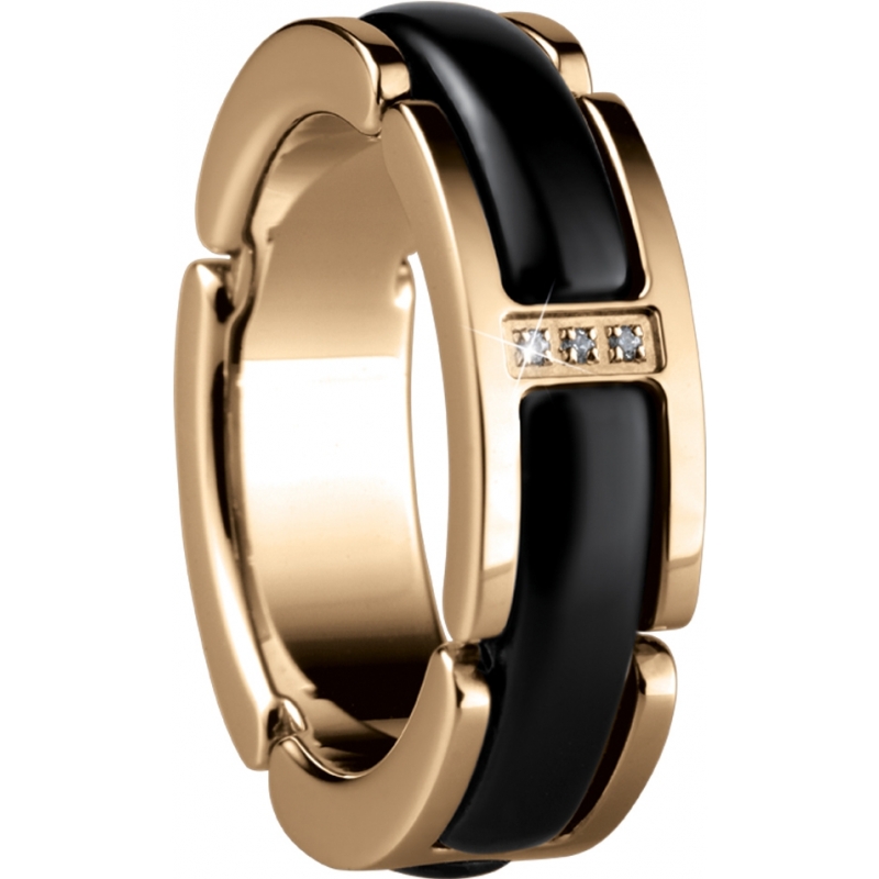 Bering Time Ladies Size L Black Ceramic and Gold Link Ring