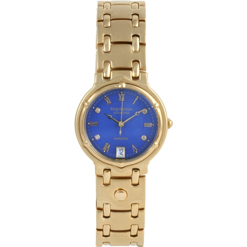 Krug Baumen Charleston 4 Diamond Blue Dial Gold Strap