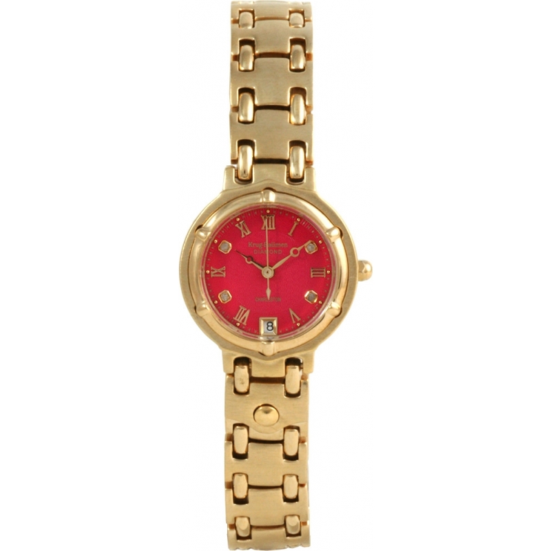 Krug Baumen Charleston 4 Diamond Red Dial Gold Strap