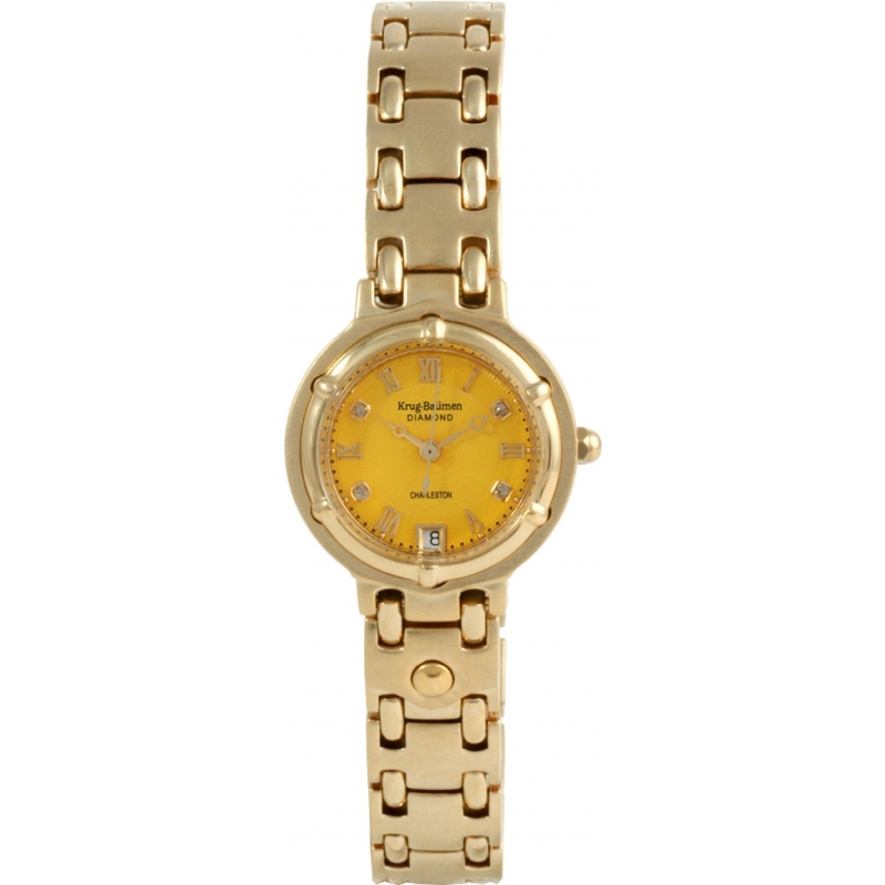 Krug Baumen Charleston 4 Diamond Yellow Dial Gold Strap