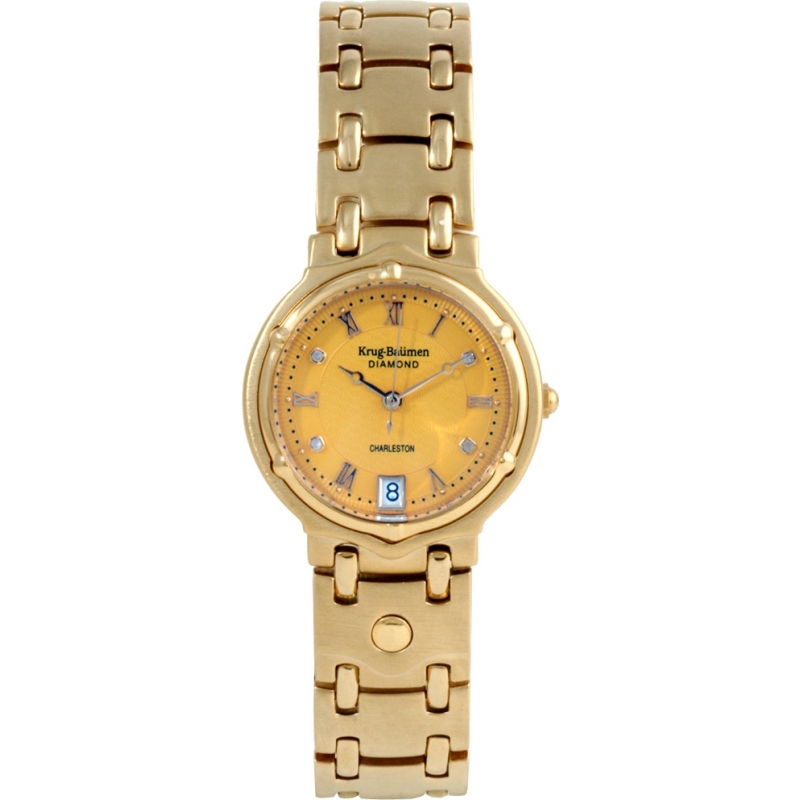 Krug Baumen Charleston 4 Diamond Yellow Dial Gold Strap