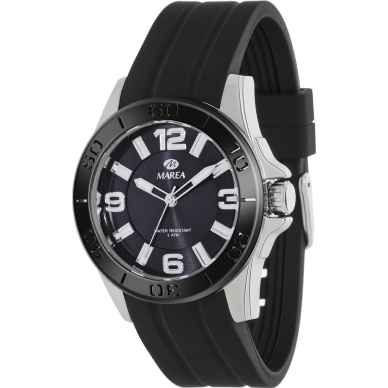 Marea Mens Fashion Black Silicone Strap Watch